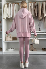 Purple Stripe Thumbhole Side Slits Drop Shoulder Loose Fit Hoodie