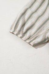 Gray Stripe Frilled Tie Neck Short Sleeve Blouse