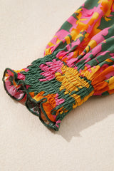Multicolour Floral Print Long Sleeve Smocked Ruffled Mini Dress