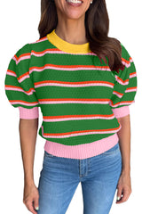 Red Stripe Colorblock Trim Half Sleeve Sweater Top