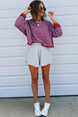 Green Stripe Exposed Seam Contrast Ribbed Trim Oversize Sweatshirt