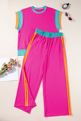 Racing Red Color Block Detail Casual Two-piece Set