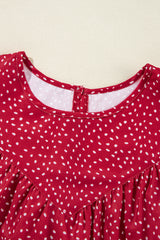 Laurel Green Spotted Print Pleated Ruffle Sleeve Blouse