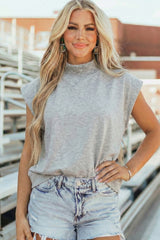 Mint Green Solid Color High Neck Cap Sleeve Loose Top
