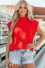 Mint Green Solid Color High Neck Cap Sleeve Loose Top