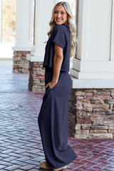 White Raw Hem Loose Tee and Wide Leg Pants Set