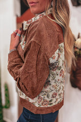 Sage Green Ribbed Retro Floral Patchwork Jacket