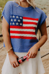 Sky Blue Flag Graphic Short Sleeve Sweater Top