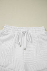 White Textured Half Zip Tank Top Drawstring Shorts Set