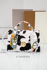 Coffee Geometric Pattern Ribbon Decor PU Leather Bag