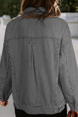 Sky Blue Stripe Washed Oversized Pocketed Denim Jacket