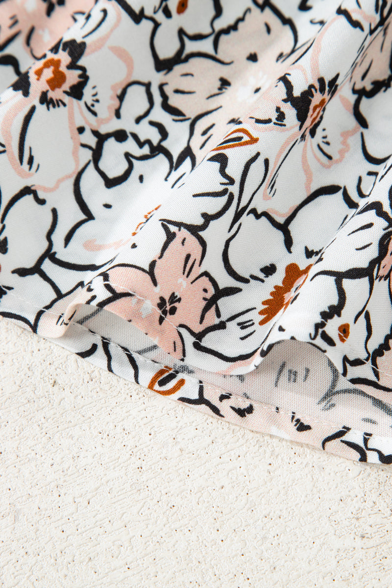 Khaki Bold Floral Print Frilled Puff Sleeve Button Down Shirt