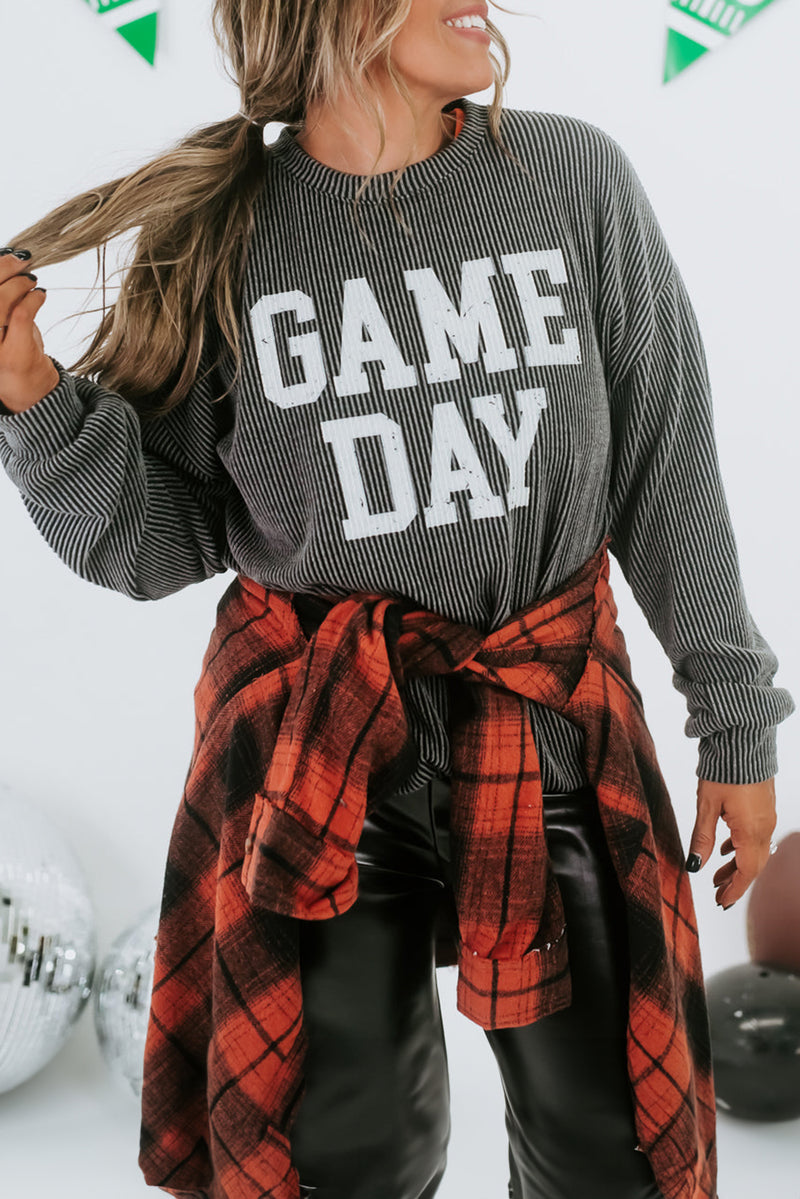 Bluing Corded GAME DAY Graphic Long Sleeve Top