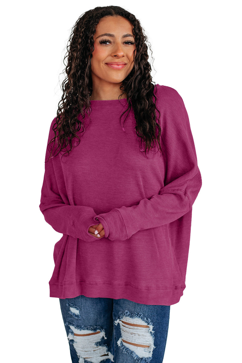 Mist Green Ribbed Plain Long Sleeve Loose Top