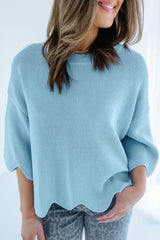 Myosotis Scalloped Hem 3/4 Sleeve Sweater Top