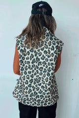 Brown Allover Leopard Print Open Front Jacket Vest