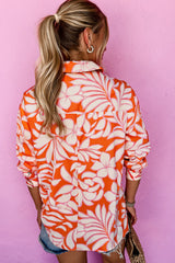 Orange Botanical Print Chest Pocket Button Up Shirt