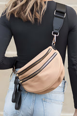 Parchment Wide Strap Zipper Crossbady Bag