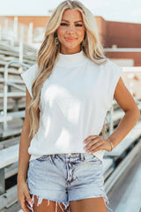 Mint Green Solid Color High Neck Cap Sleeve Loose Top