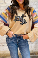 Light French Beige Sequined Rodeo Graphic Fashion Sweatshirt