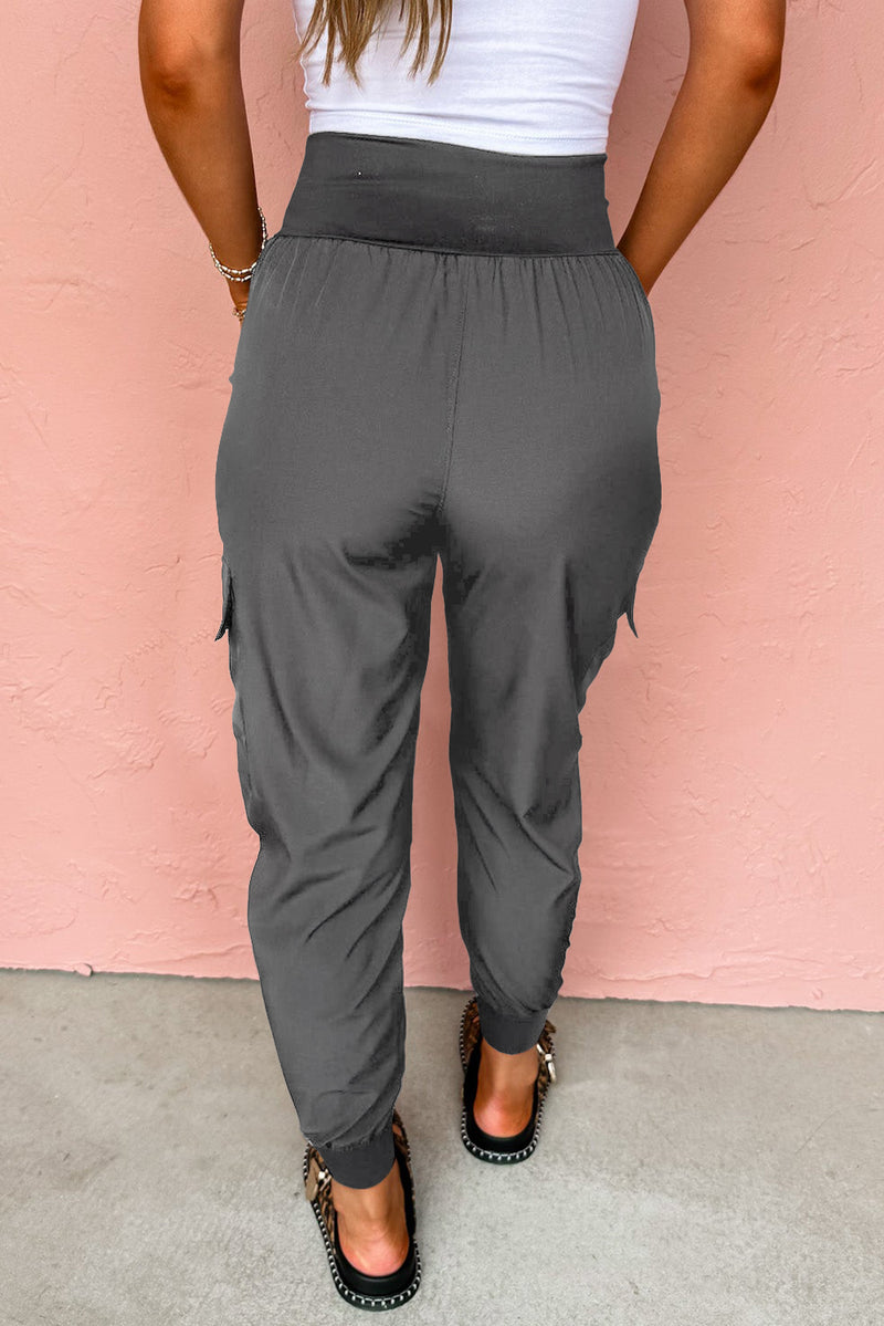 Camel Elastic High Waist Pocketed Cargo Jogger Pants