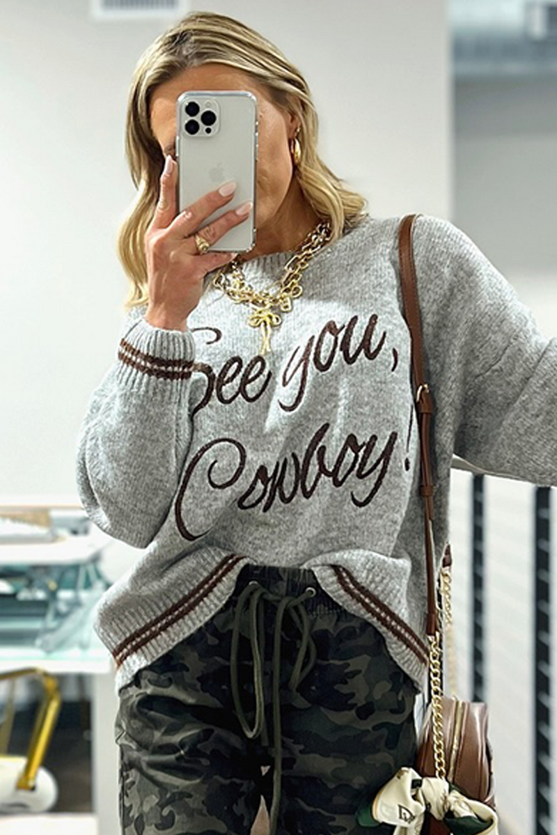 Coffee Letter Embroidered Graphic Sweater