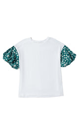 White Daisy Floral Patchwork Drop Sleeve Oversized Top