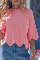 Myosotis Scalloped Hem 3/4 Sleeve Sweater Top