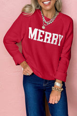 White MERRY Letter Pattern Christmas Raglan Sleeve Sweater
