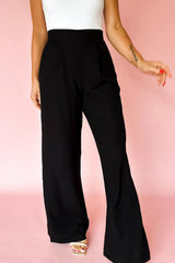 Black Pleated Detail Pull On Pants