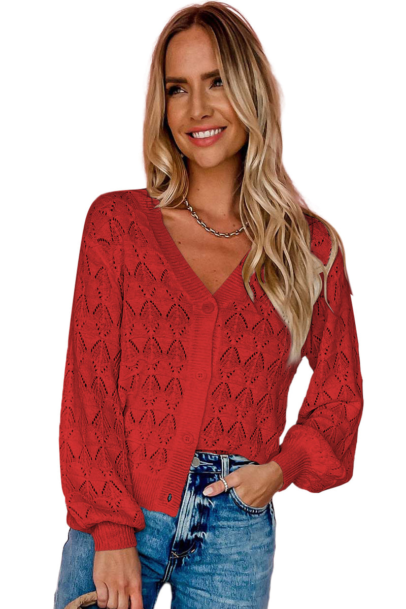 Fiery Red Lightweight Buttoned Front Crochet Cardigan