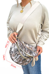 Medium Grey Abstract Marble Print Gold Chain Crossbody Bag