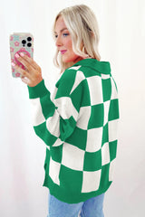 Sky Blue Checkered Button Collared Sweater