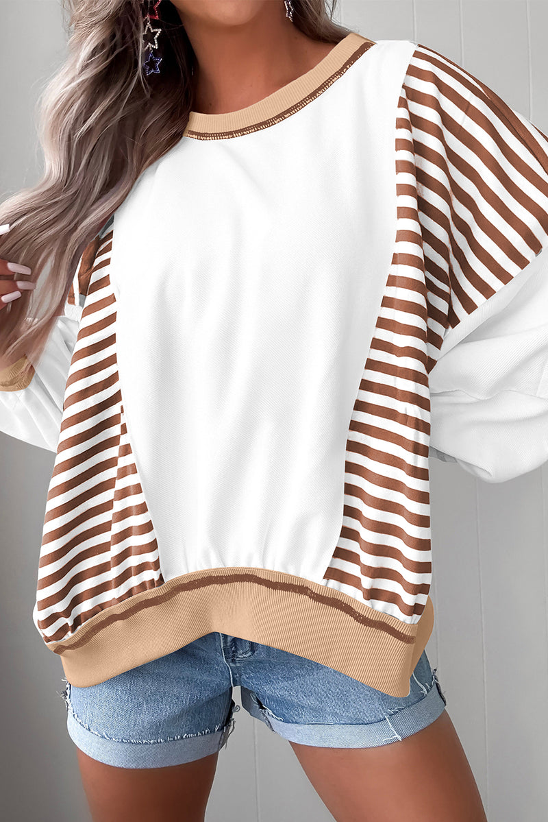 Green Striped Colorblock Patchwork Oversized Sweatshirt