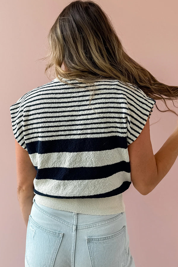 Black White Striped Sleeveless Knit Top
