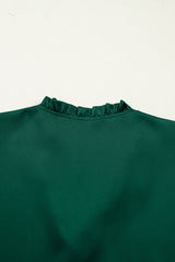 Fiery Red Solid Color Frilled V Neck Bow Detail 3/4 Sleeve Blouse