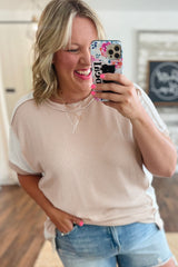 Parchment Twist Rib Colorblock Plus Size Top