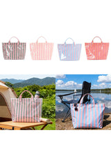 Pink Glossy Striped Vinyl Large Tote Bag