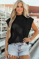 Mint Green Solid Color High Neck Cap Sleeve Loose Top