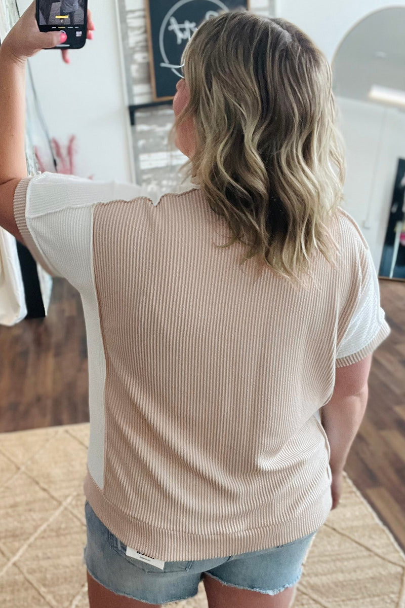 Parchment Twist Rib Colorblock Plus Size Top