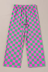 Bonbon Checkered Print High Waist Wide Leg Pants