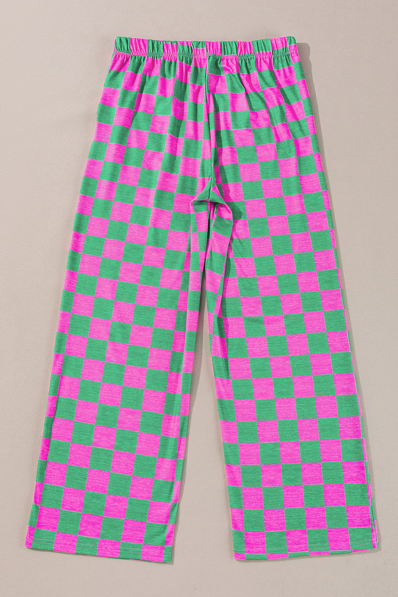 Bonbon Checkered Print High Waist Wide Leg Pants