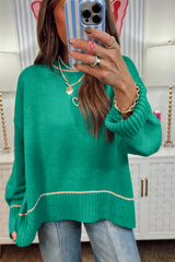 Sea Green Contrast Detail Drop Shoulder Baggy Sweater