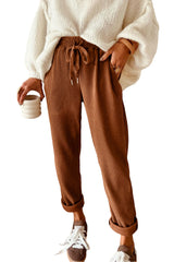 Chestnut Drawstring Elastic Waist Casual Corduroy Pants