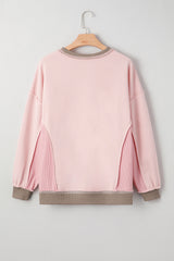 Light Pink Colorblock Waffle Patchwork Oversize Sweatshirt
