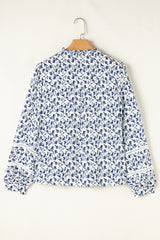 Khaki Printed Floral Print Lace Detail Puff Sleeve Fall Shirt