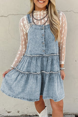 Dusk Blue Frill Tiered Light Wash Overall Denim Dress