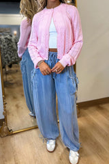 Beau Blue Drawstring Elastic Waist Pocketed Loose Denim Pants