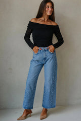 Black Off-shoulder Long Sleeve Slim Top