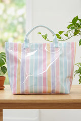 Blackish Green Glossy Striped Vinyl Large Tote Bag